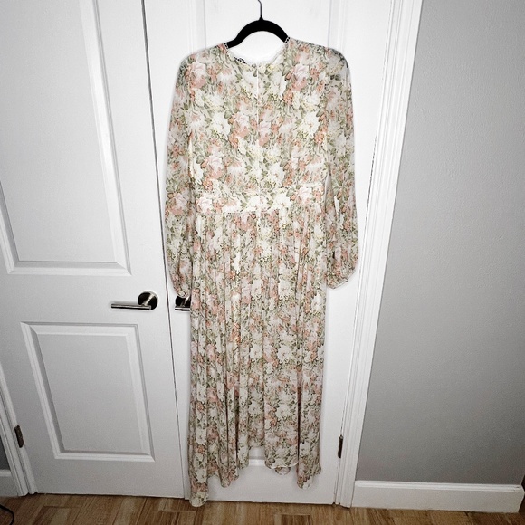 Ivy City Co. Bree Womens Ivory Peach Floral Long Sleeve Maxi Dress Size Medium - Picture 4 of 10
